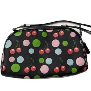 Vintage Cherry Print Black Multicolor Shoulder Bag